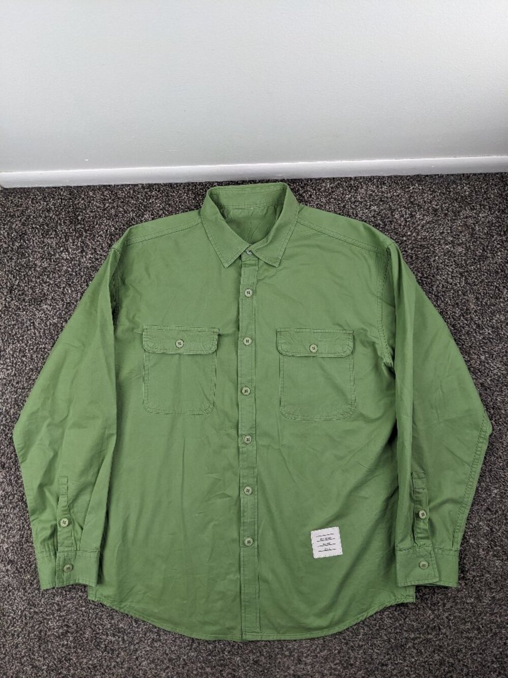 Thom Browne Over Shirt Twill Cotton Work L/S Button Flap Pockets Green Mens 0